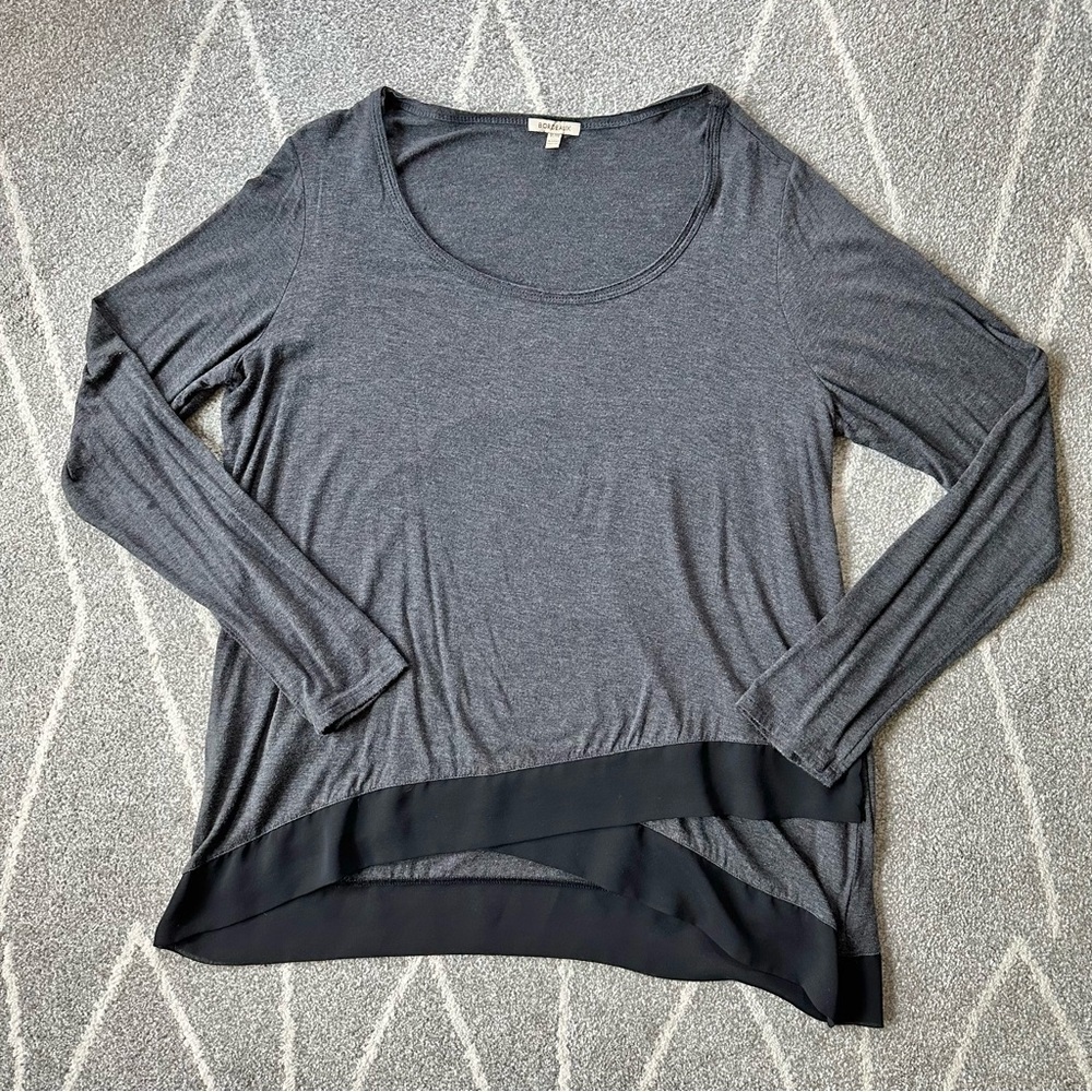 Bordeaux Gray and Black Crisscross Hem Long Sleeve Shirt